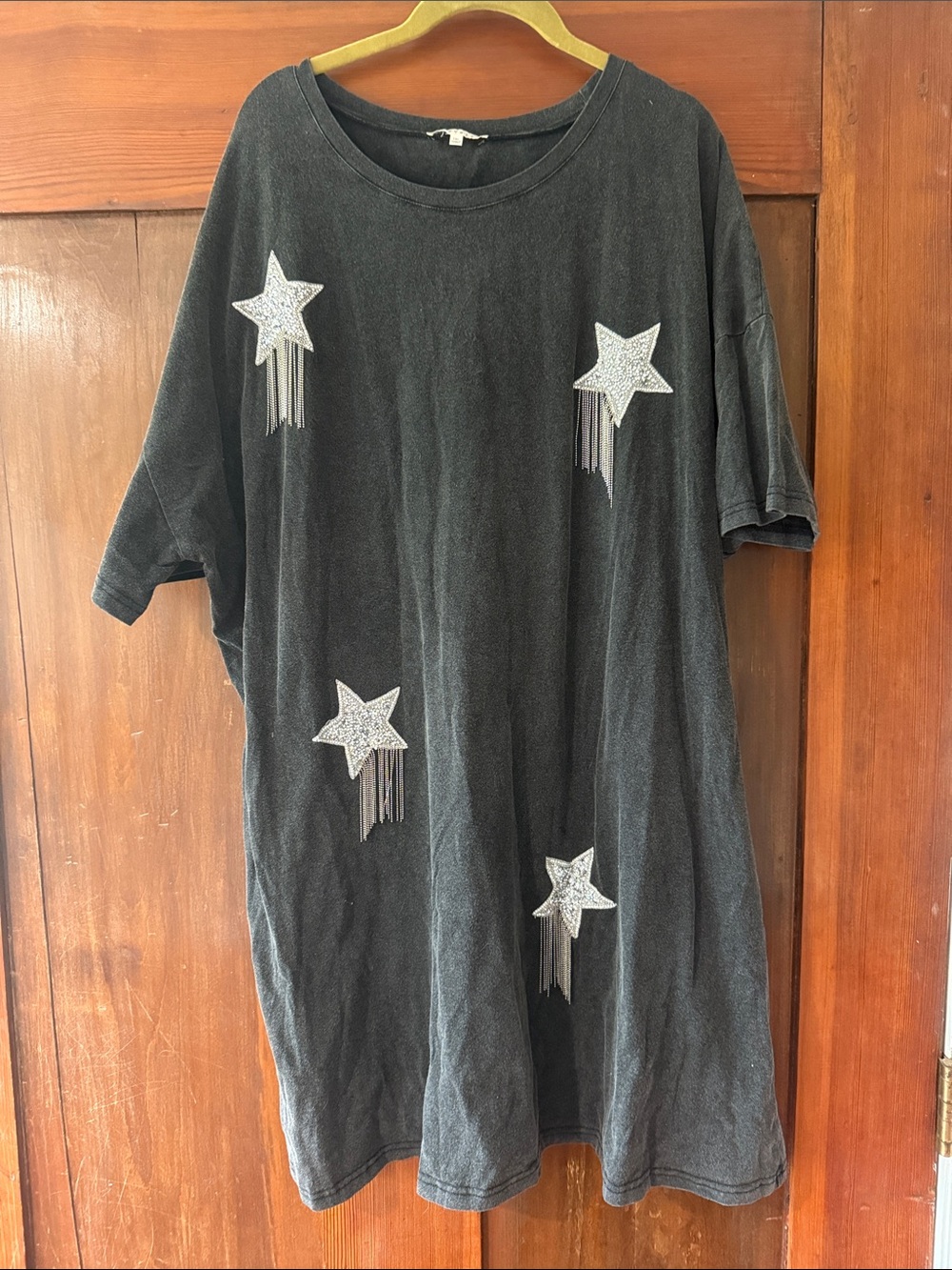 Black Star Rhinestone Short Sleeve Tee Dress